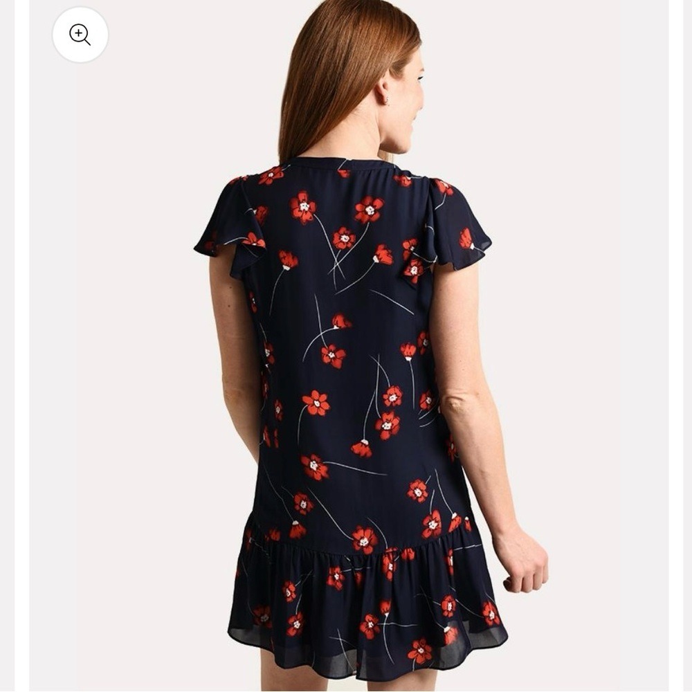 New Parker Violet Dress Navy Red Floral Silk Blend Women's Size Small Flutter - Picture 4 of 14